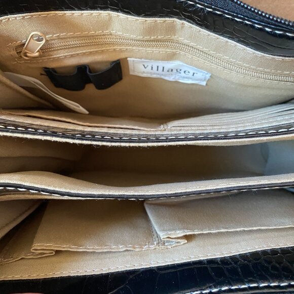 Villager by Liz Claiborne purse/shoulder patent croc textured bag black - Picture 7 of 8